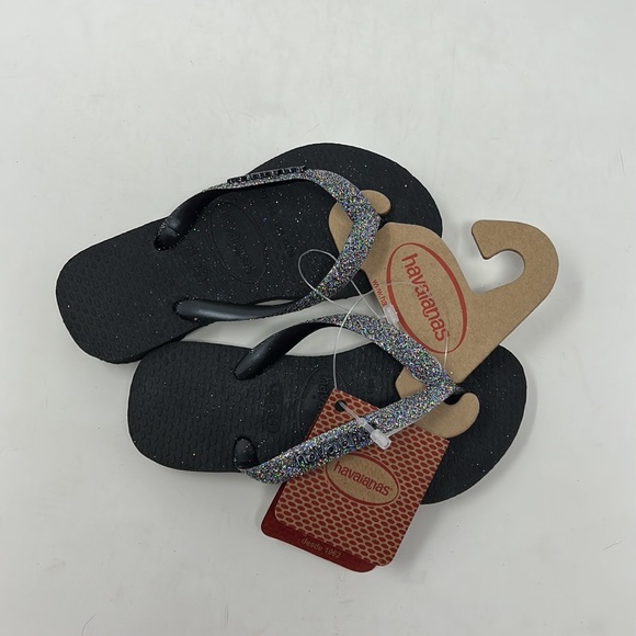 Havaianas Black Silver Sparkle Flip Flops Girl’s Size 9 - Picture 9 of 9